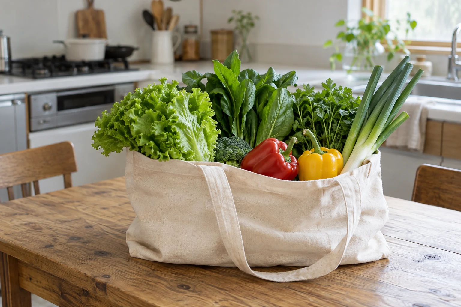 買い物をした野菜が入ったバッグのイメージ